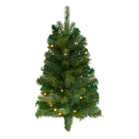 2-ft Flat Back Wall Hanging Artificial Christmas Tree with 20 Clear LED Lights