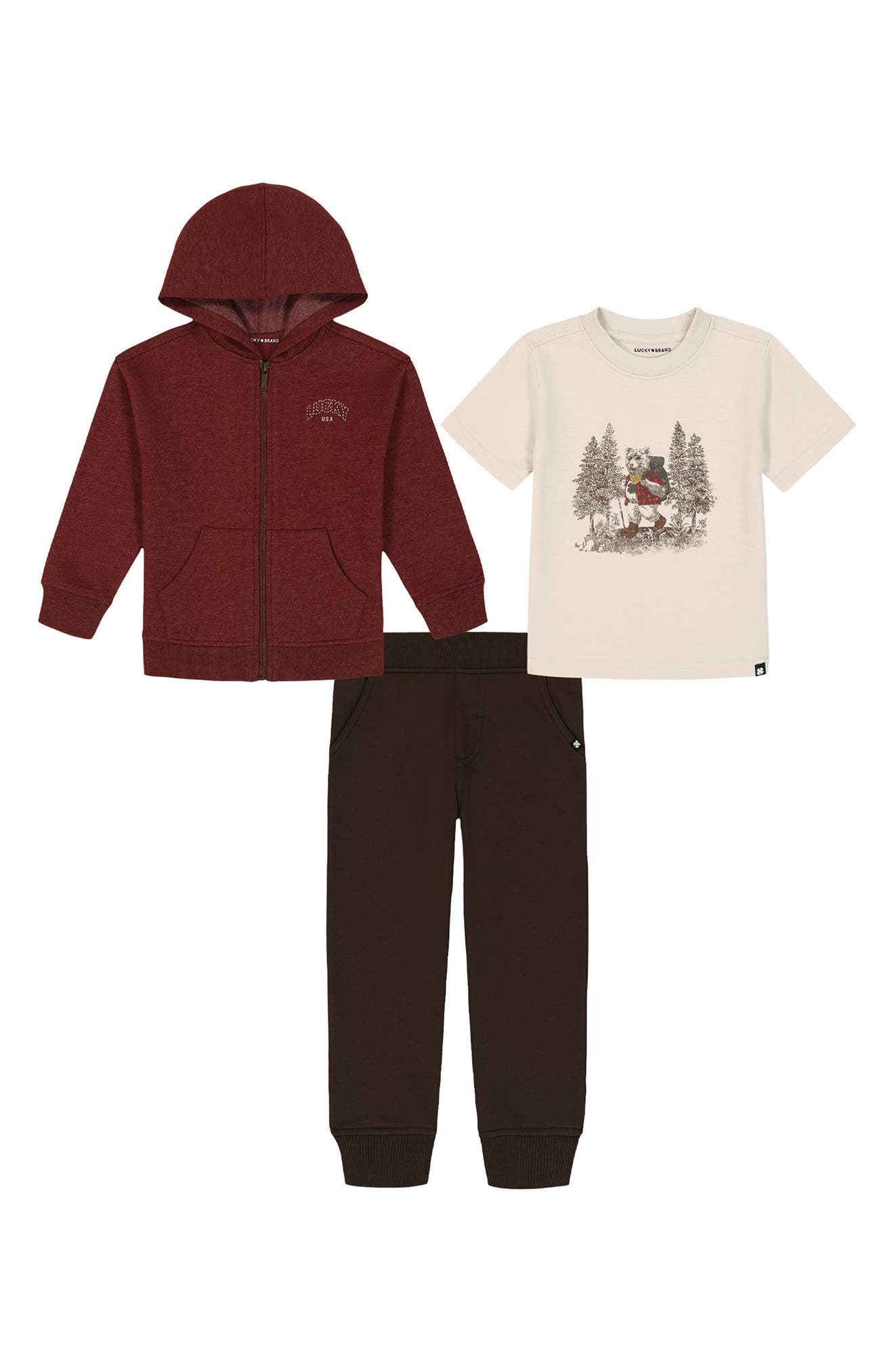 Lucky Brand Kids' Hoodie, T-Shirt & Joggers Set