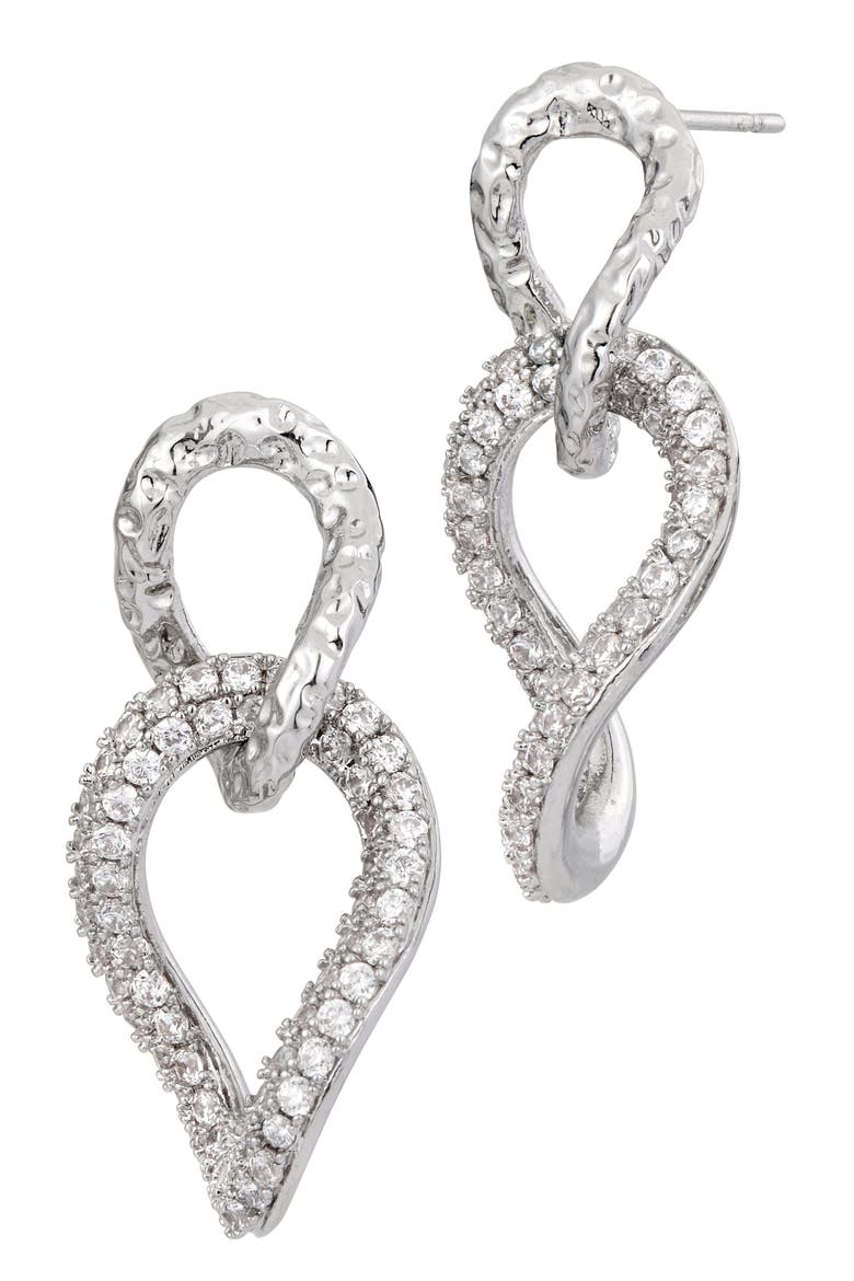 Cubic Zirconia Twisted Link Drop Earrings, Main, color, WHITE