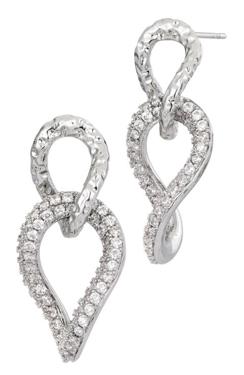 Cubic Zirconia Twisted Link Drop Earrings