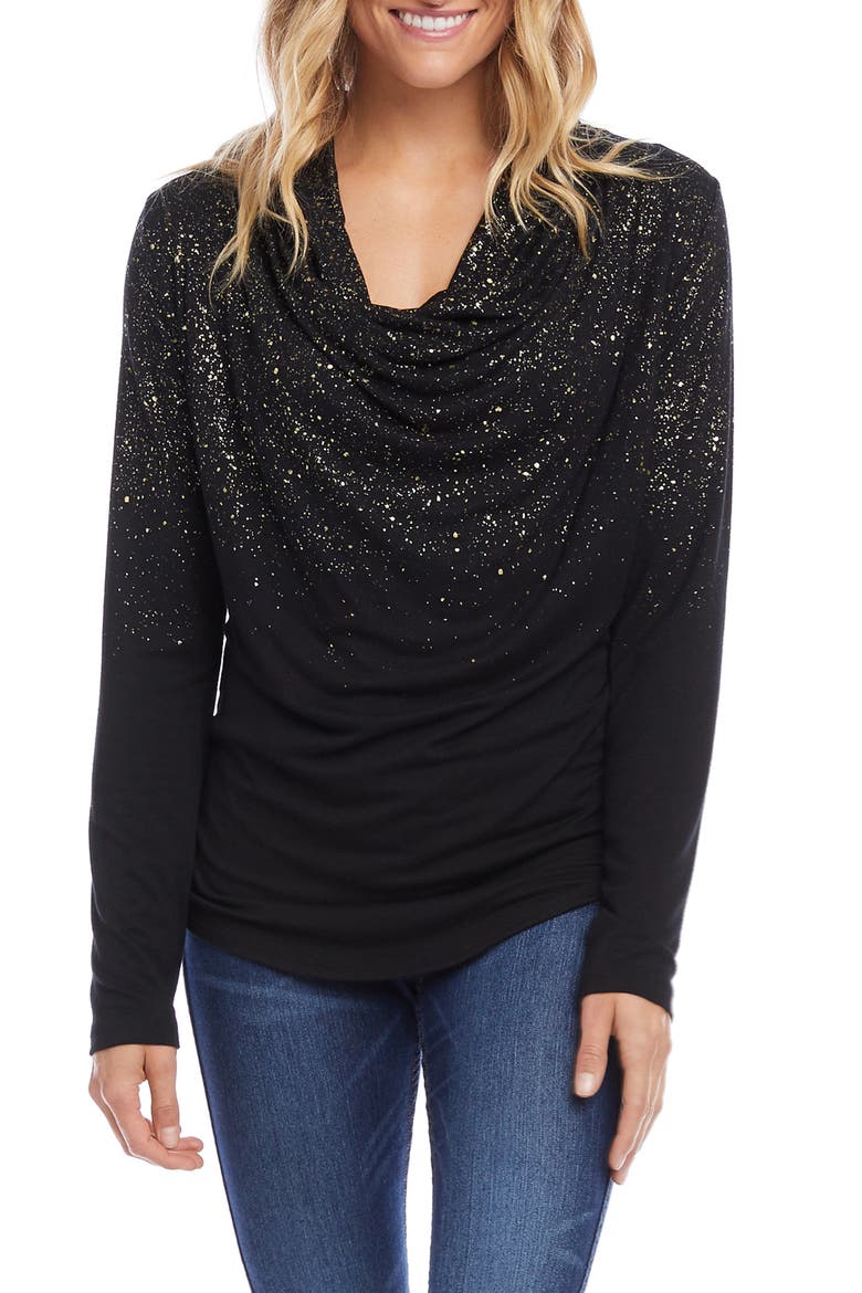 Draped Cowl Neck Top, Alternate, color, BLACK