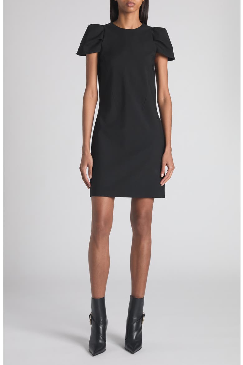 Puff Cap Sleeve Stretch Wool Minidress, Main, color, BLACK