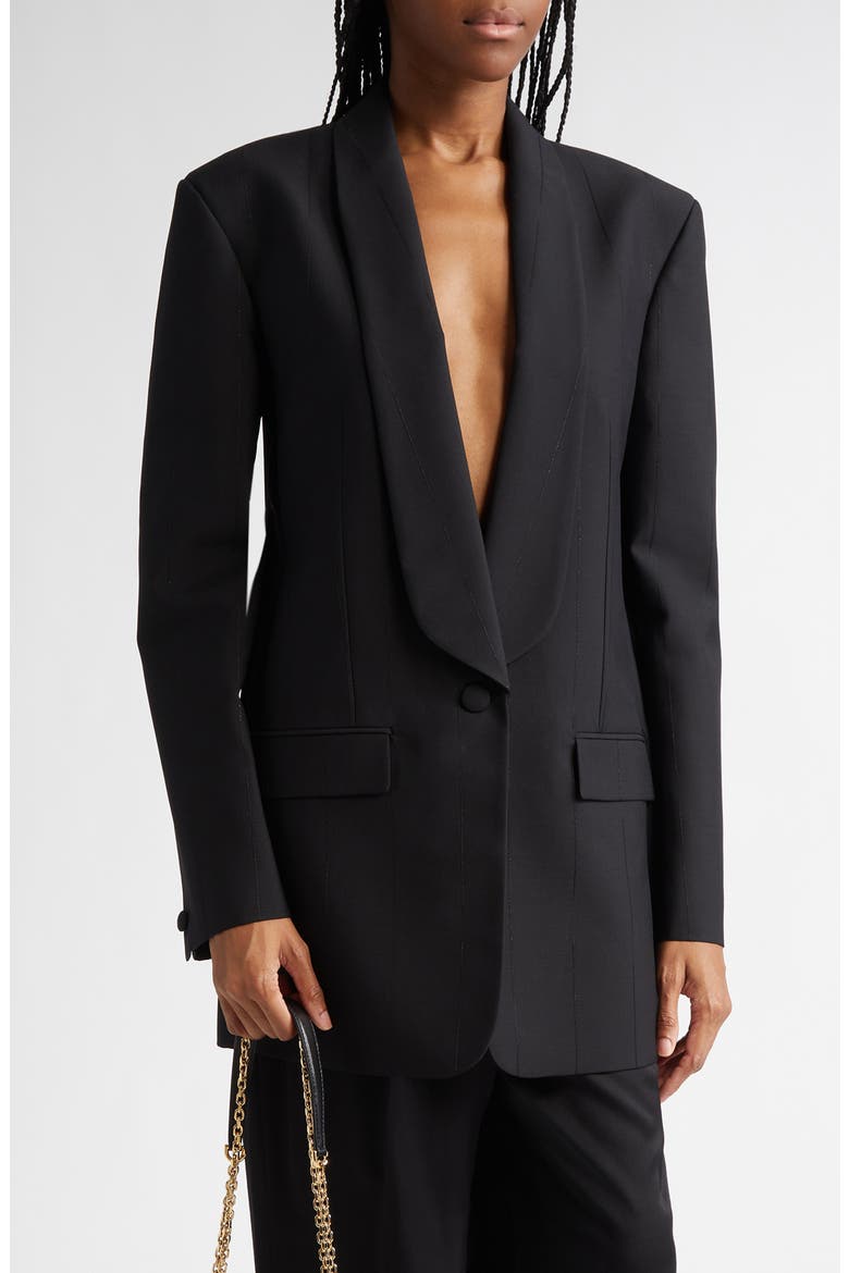 Metallic Pinstripe One-Button Blazer, Main, color, BLACK