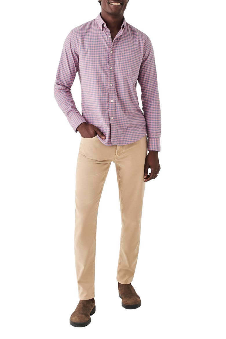 Stretch Cotton Blend Oxford Button-Down Shirt, Alternate, color, BLUE ROSE GINGHAM