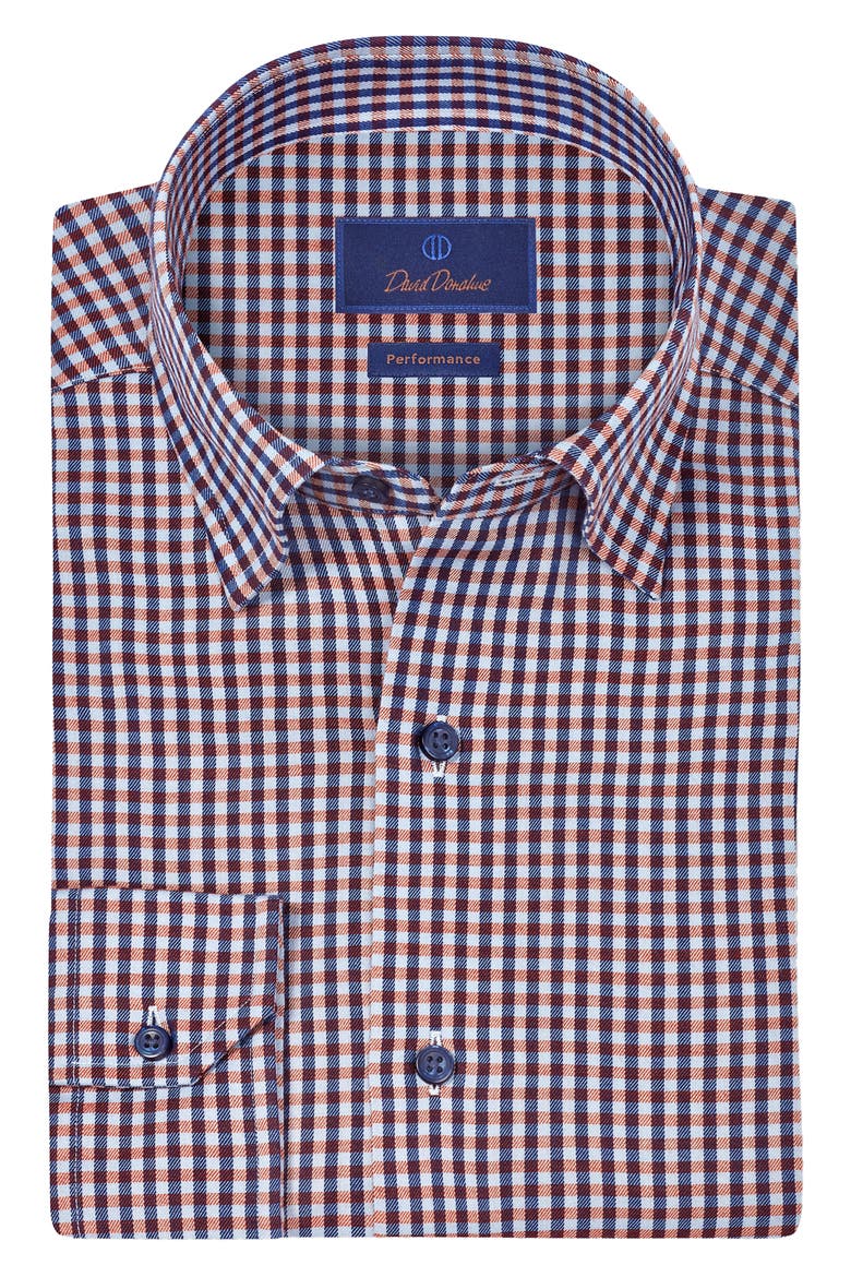 Brushed Check Performance Sport Shirt, Main, color, SKY/ PUMPKIN