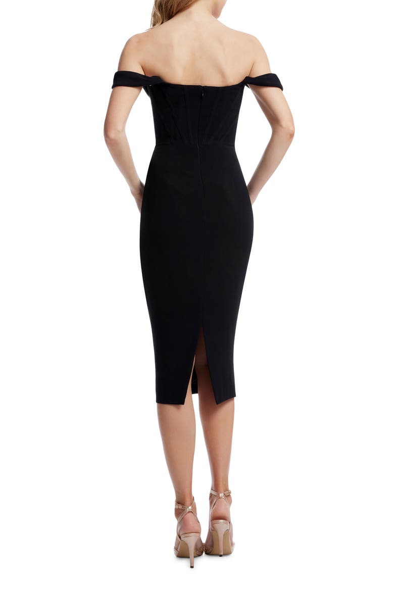 Vickie Off the Shoulder Midi Corset Dress, Alternate, color, BLACK