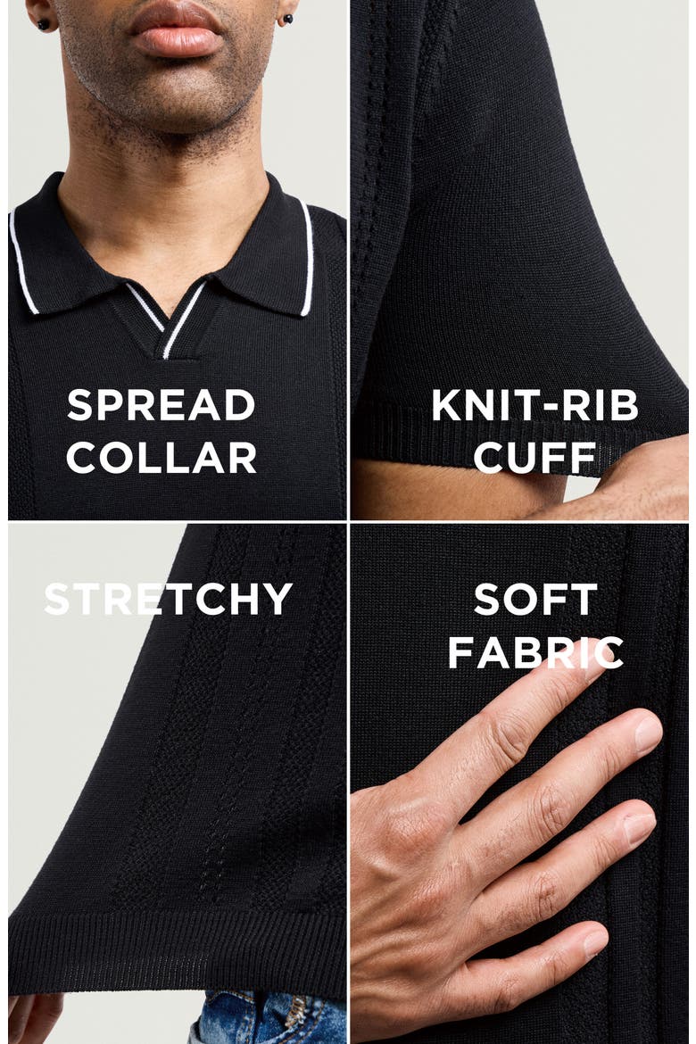 Johnny Collar Knit Polo Sweater, Alternate, color, BLACK/ WHITE
