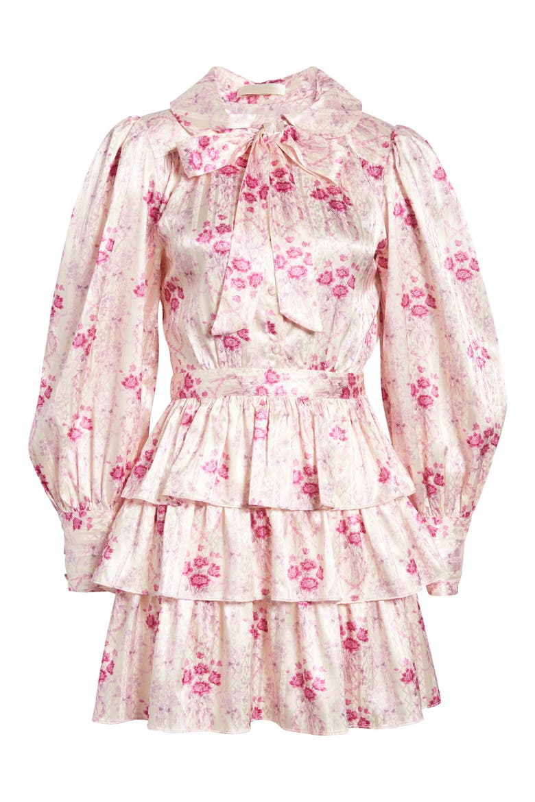Daly Floral Long Sleeve Satin Minidress, Alternate, color, ORCHID BLAST