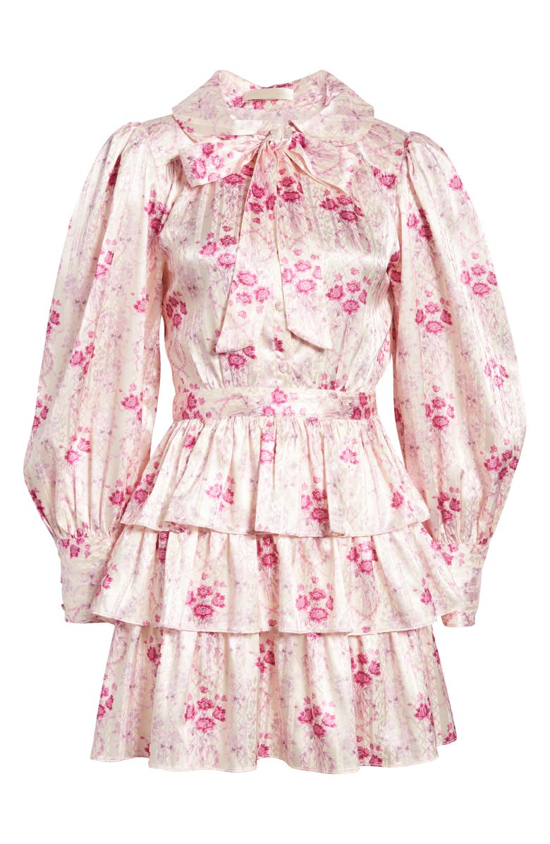 LoveShackFancy Daly Floral Long Sleeve Satin Minidress, Alternate, color,