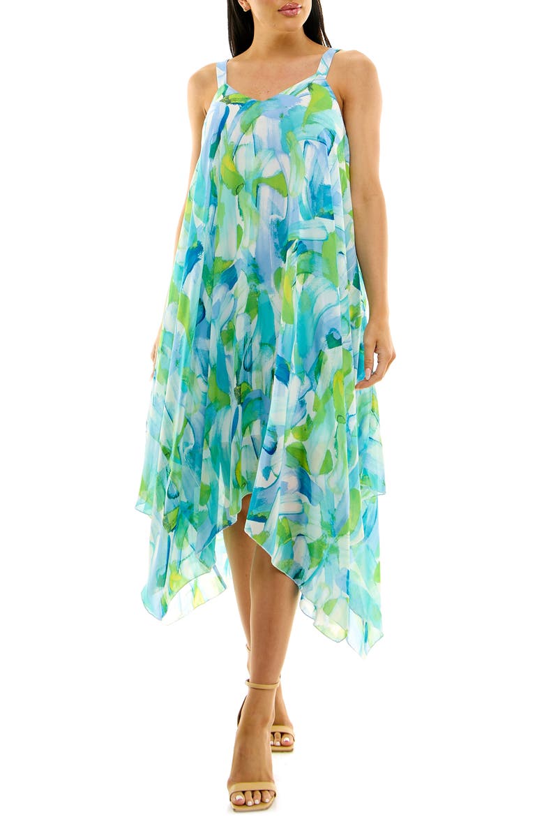 Patterned Handkerchief Hem Dress, Main, color, ROBINS EGG MULTI