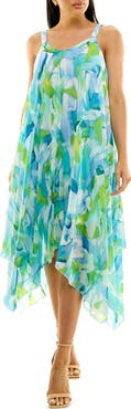 Nina Leonard Patterned Handkerchief Hem Dress