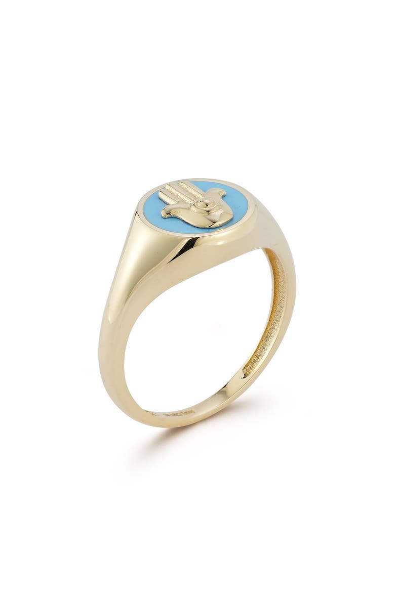 Ember Fine Jewelry 14K Gold Turquoise Hamsa Signet Ring, Alternate, color, 