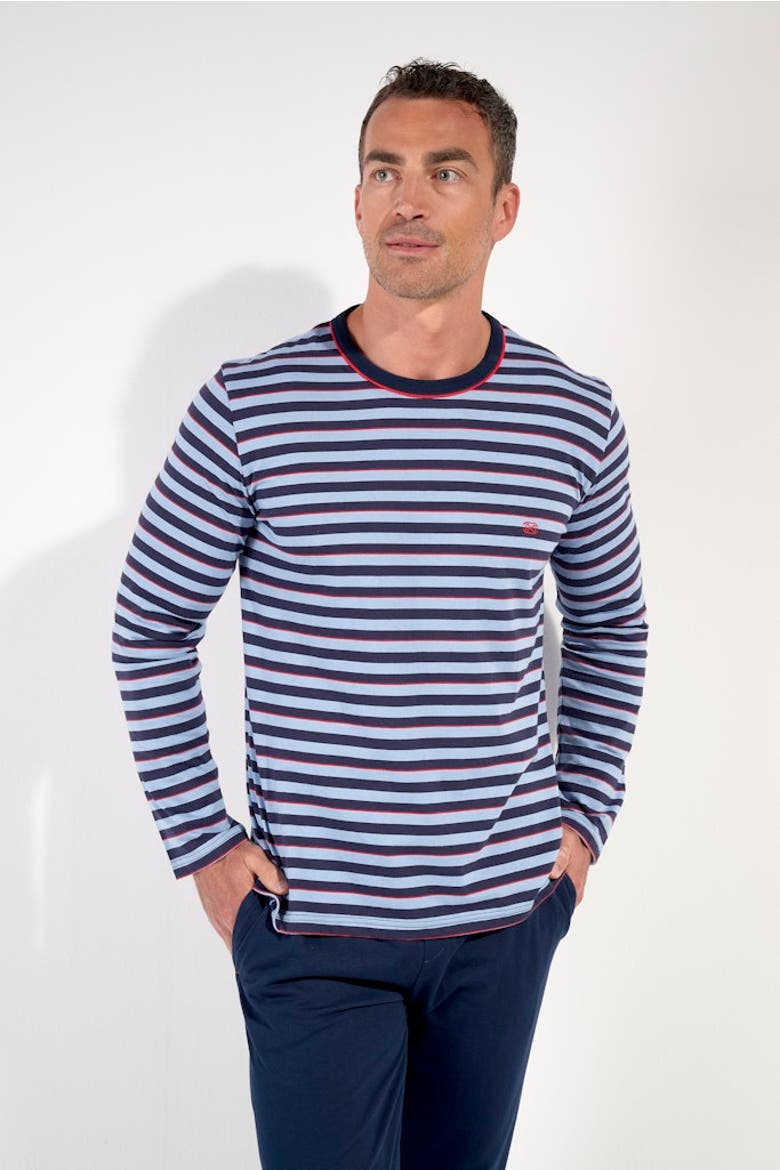 Atlantic Long Pajama Set, Alternate, color, Blue Stripes