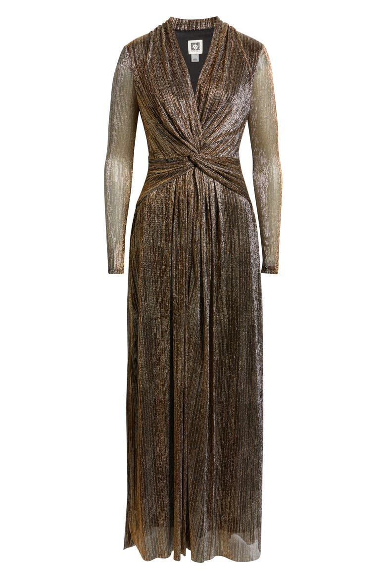 Twist Front Metallic Long Sleeve Maxi Dress, Alternate, color, GOLD/ ANNE BLACK