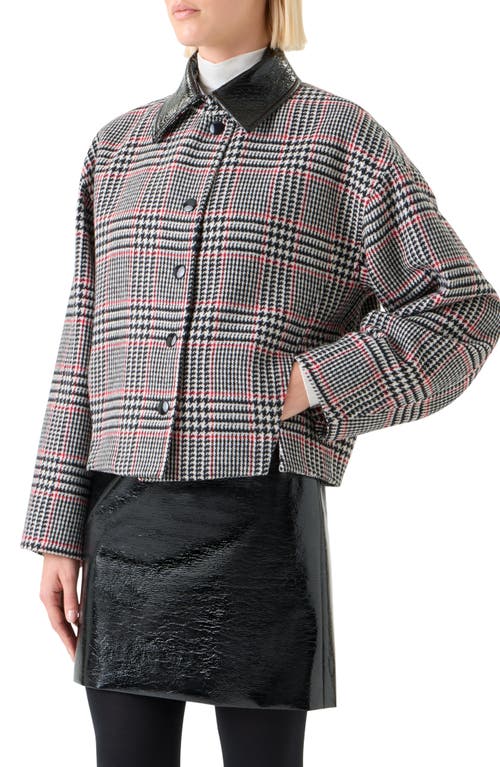 Akris Punto Glen Plaid Wool Jacket With Faux Leather Collar In Black