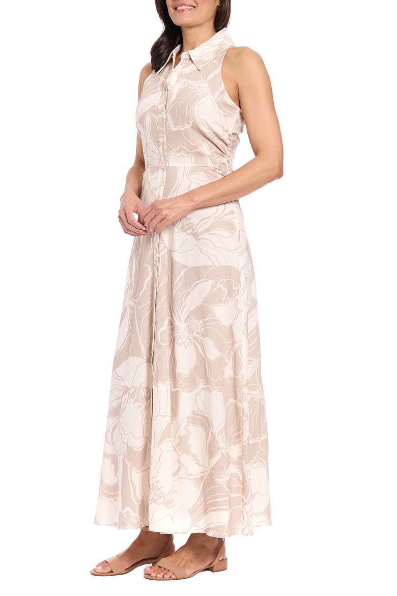 Floral Sleeveless Linen Blend Maxi Shirtdress, Alternate, color, ROSE TAN/ CREAM