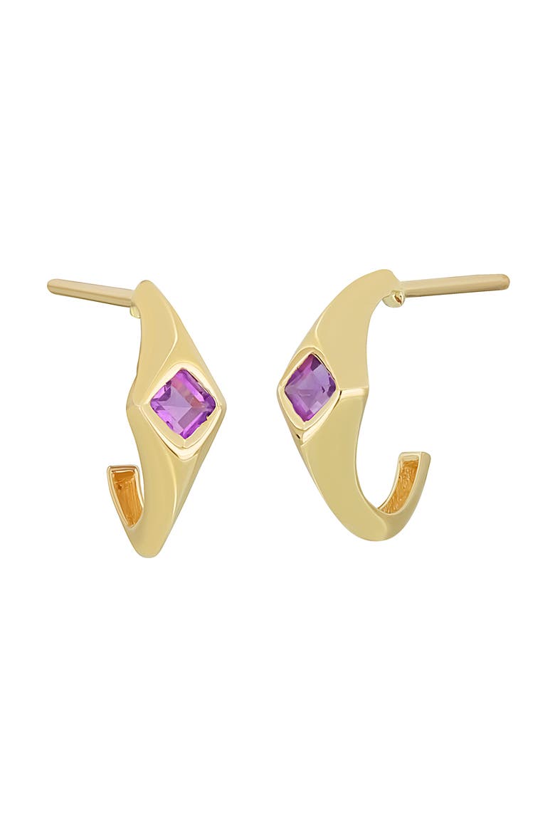 14K Gold Half Hoop Earrings, Main, color, 14K YELLOW GOLD AMETHYST