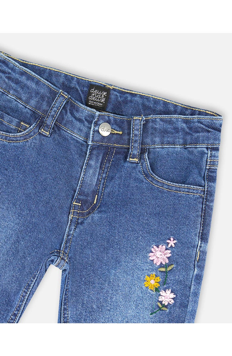 Deux par Deux Jeans with Frayed Hems and Floral Embroideries, Alternate, color, Blue Denim