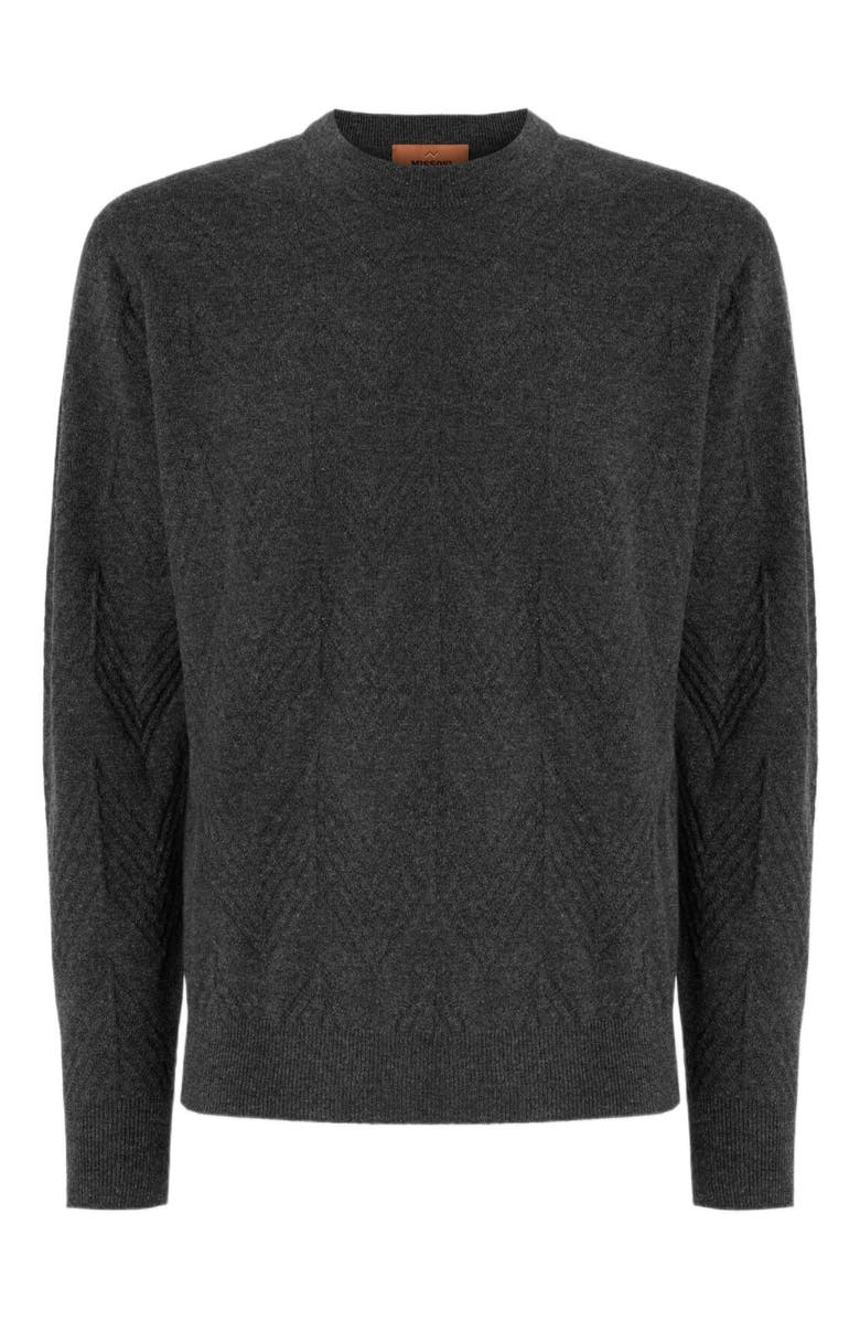 Missoni Crew Neck Sweater In Pure Cashmere With Chevron Pattern, Alternate, color, Grey