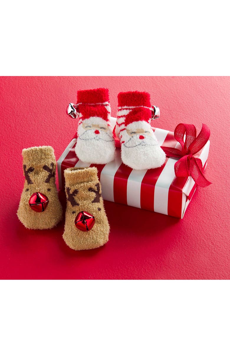 Mud Pie Santa Rattle Toes Chenille Socks, Alternate, color, Red