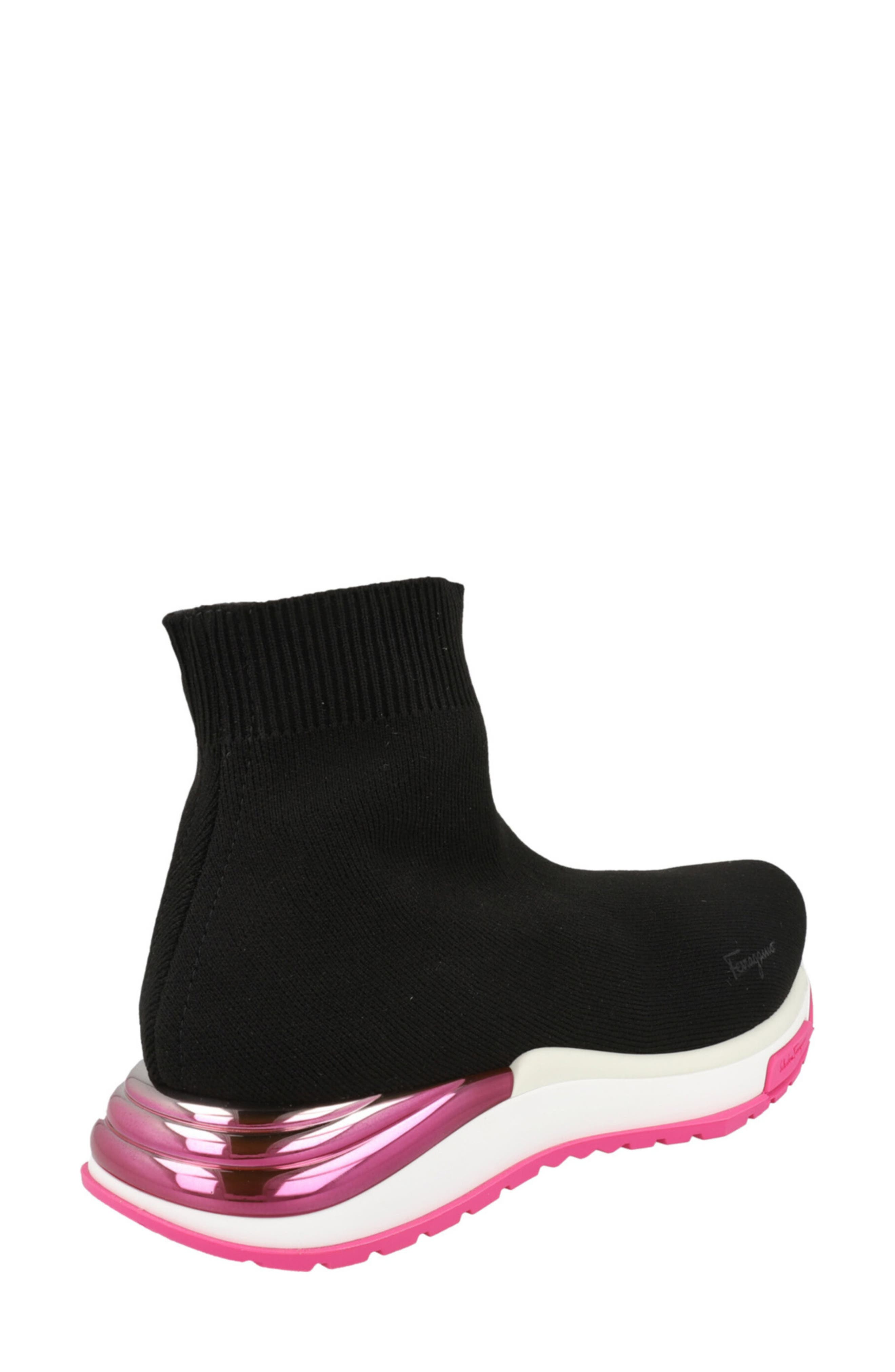 FERRAGAMO Ninette Knit Sock High Top Sneaker, Alternate, color, White/ Black