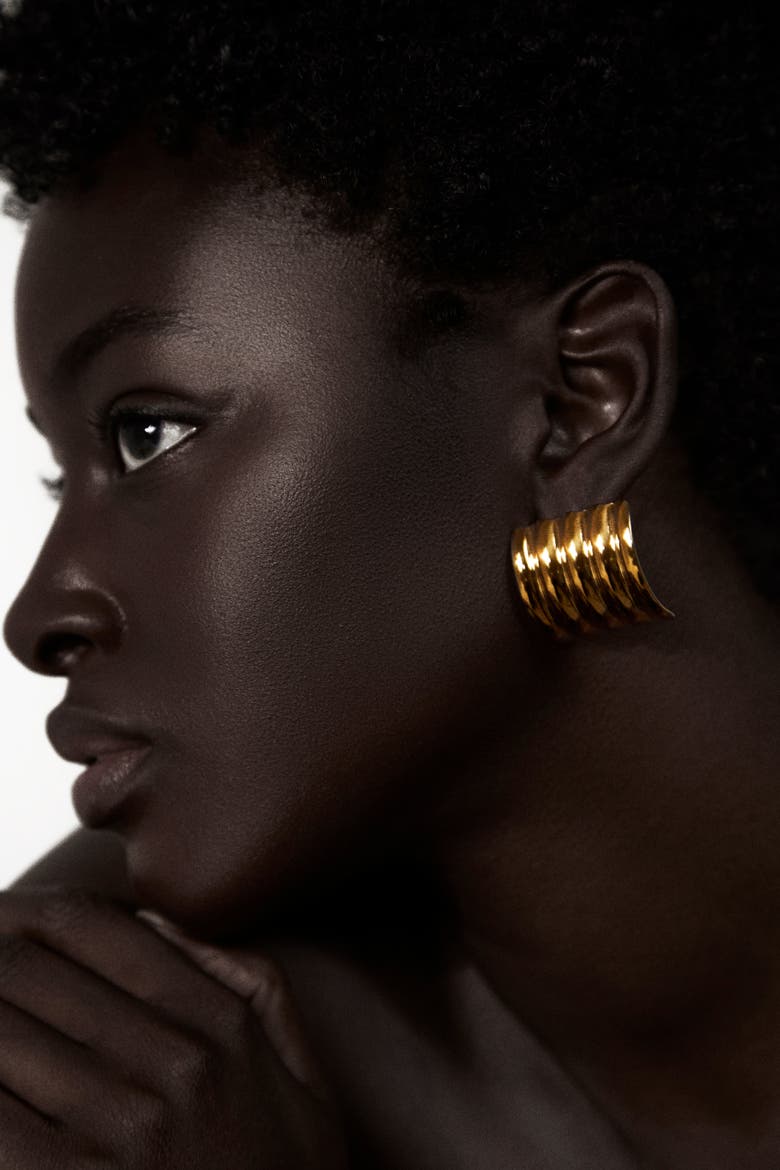 Dazzle Dream Tile Shaped Statement Earrings, Alternate, color, Gold