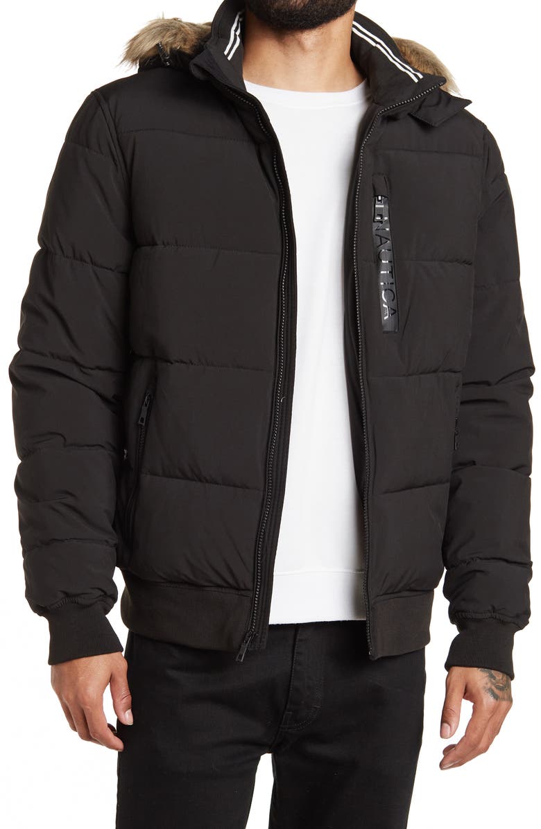 Nautica Faux Fur Hooded Puffer Jacket, Main, color,