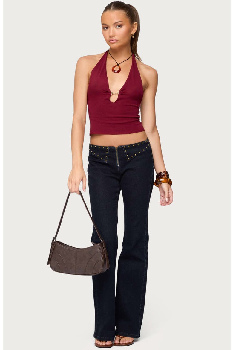 Missie Plunge Knit Halter Top, Alternate, color, BURGUNDY