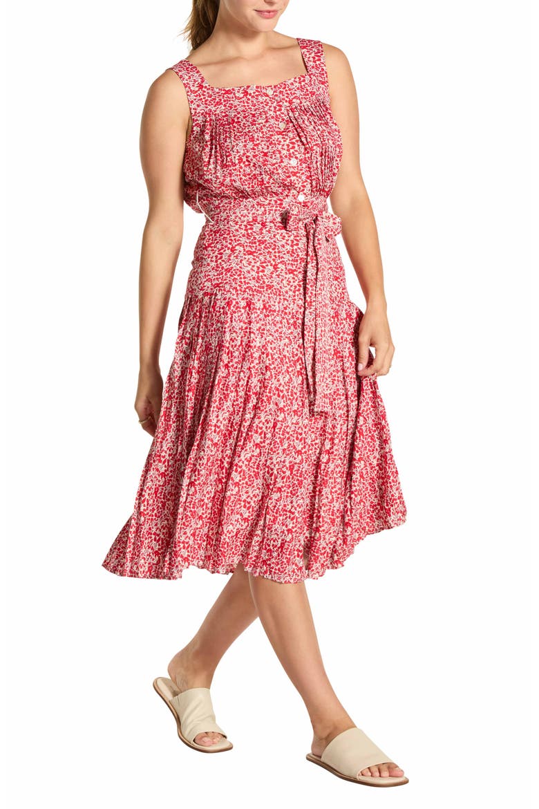 Floral Pleated Midi Sundress, Alternate, color, RED FLORAL