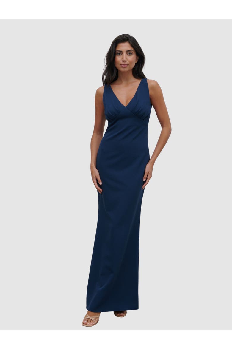 Esmee V-neck Crepe Maxi Bridesmaid Dress, Main, color, Navy