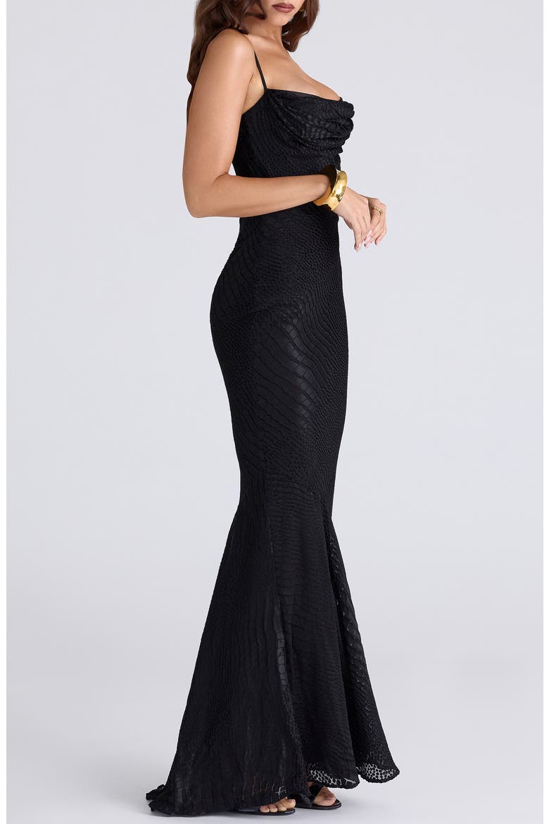 Nalani Satin Burnout Gown, Alternate, color, BLACK