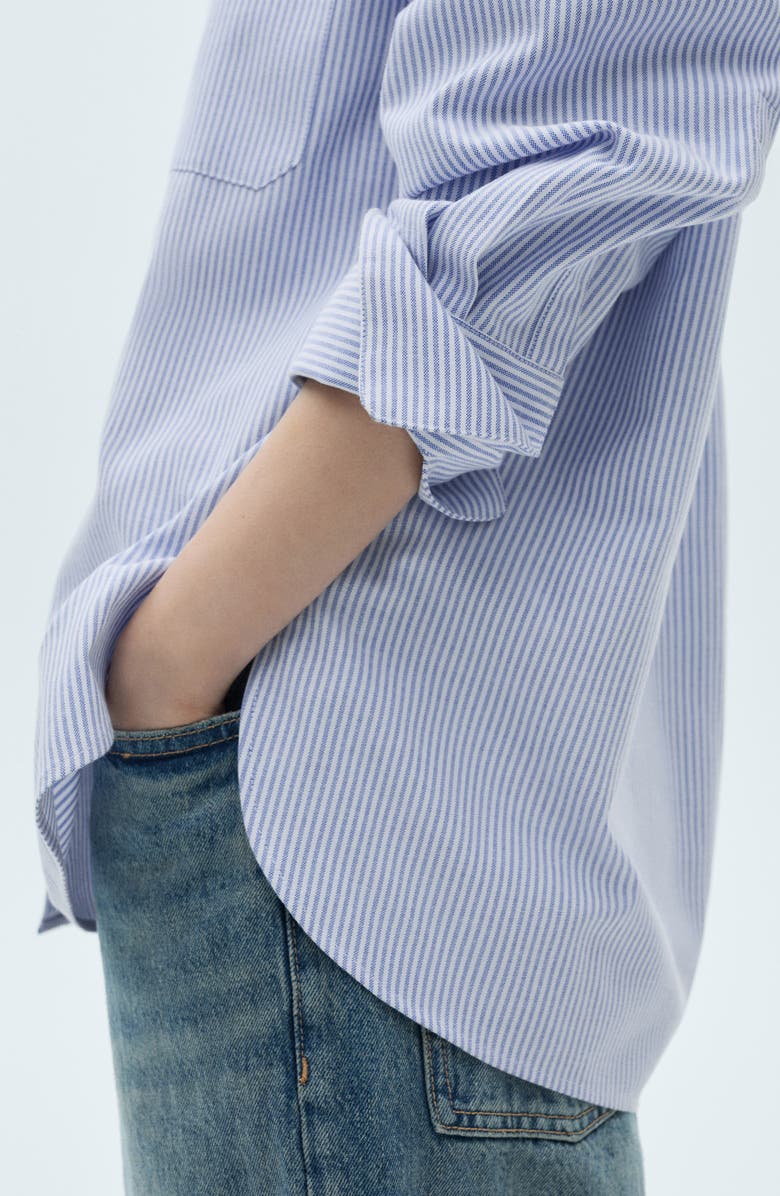 MANGO Engineer Stripe Button-Up Shirt, Alternate, color, Sky Blue