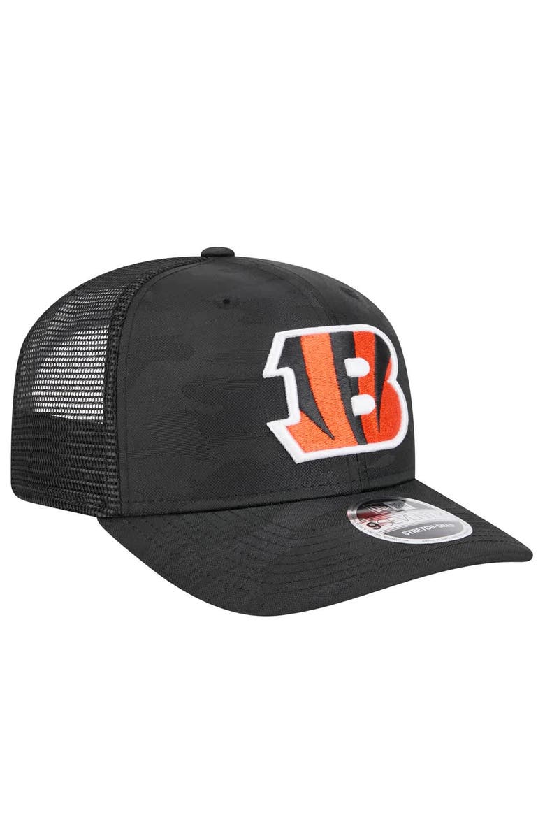 New Era Men's New Era Black Cincinnati Bengals Adventure Camo Trucker 9SEVENTY Stretch-Snap Adjustable Hat, Alternate, color, 