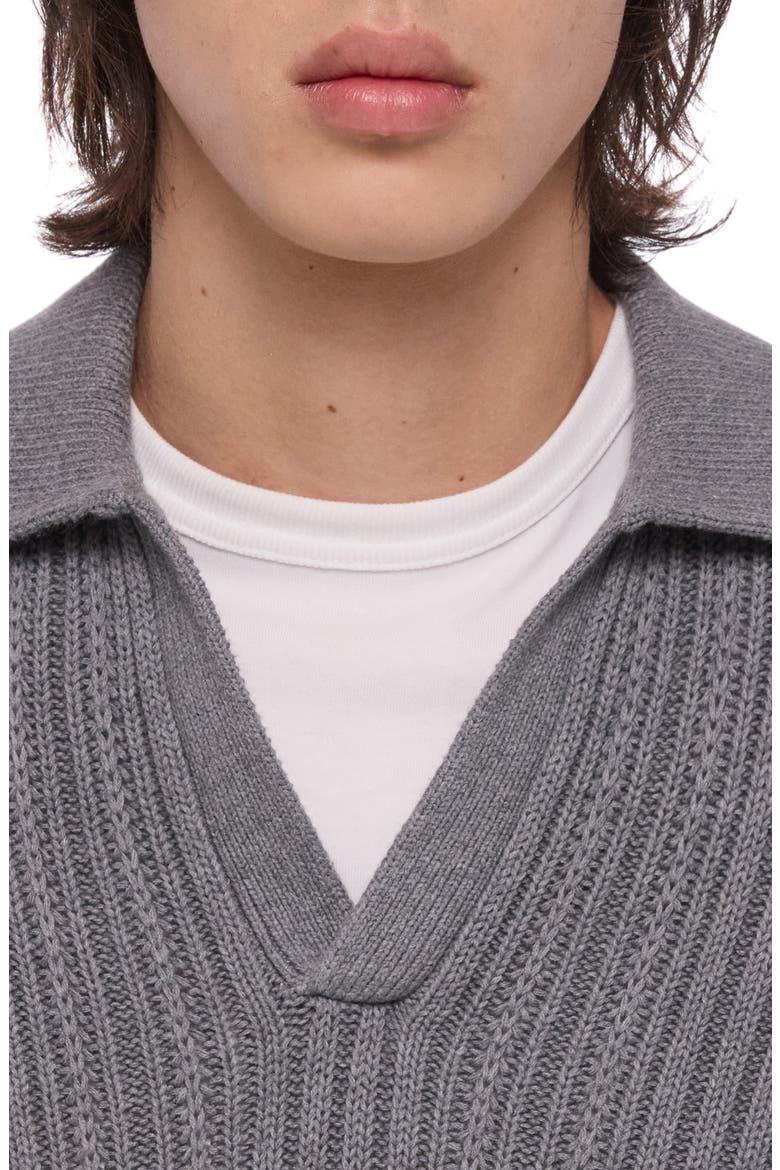 Ribbed Cotton Polo Sweater, Alternate, color, GREY MELANGE