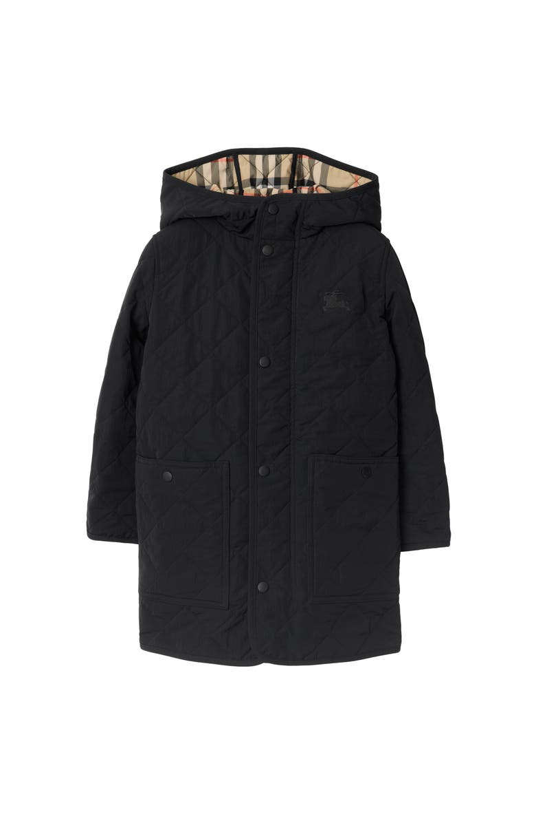 Burberry Kid's Quilted Nylon Hooded Coat, Main, color, Black
