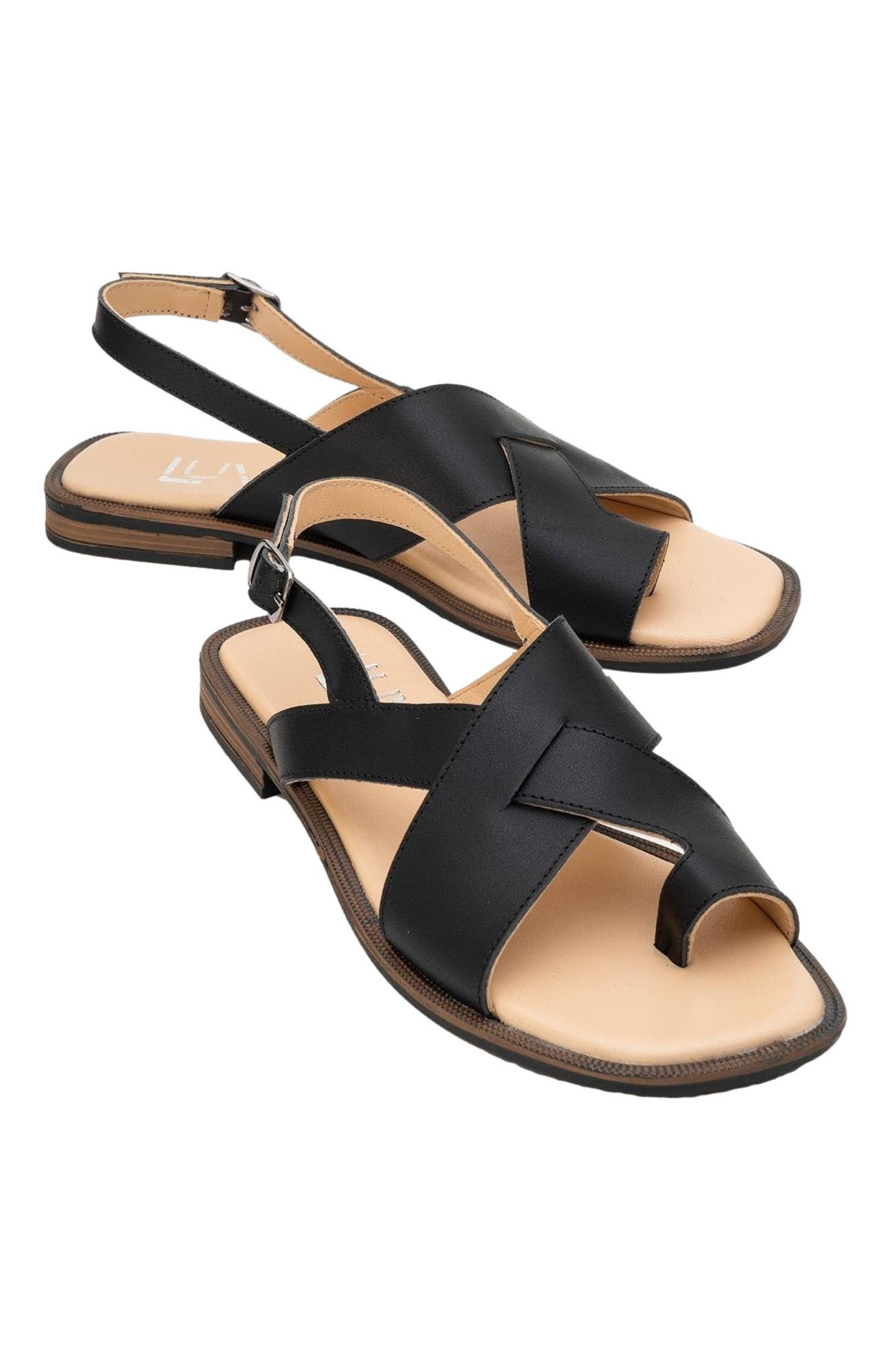 Forever & Always Shoes Louna Leather Thong Sandals, Alternate, color, Black Leather