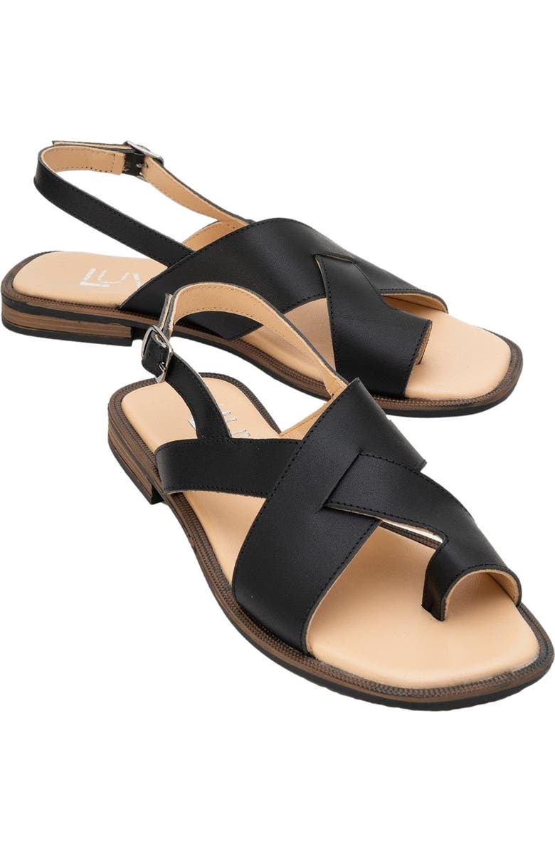 Forever & Always Shoes Louna Leather Thong Sandals, Alternate, color, Black Leather