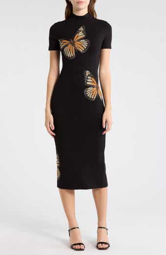 Desigual Butterfly Print Short Sleeve Ribbed Dress