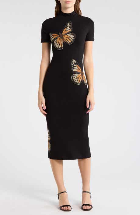 Desigual Butterfly Print Short Sleeve Ribbed Dress