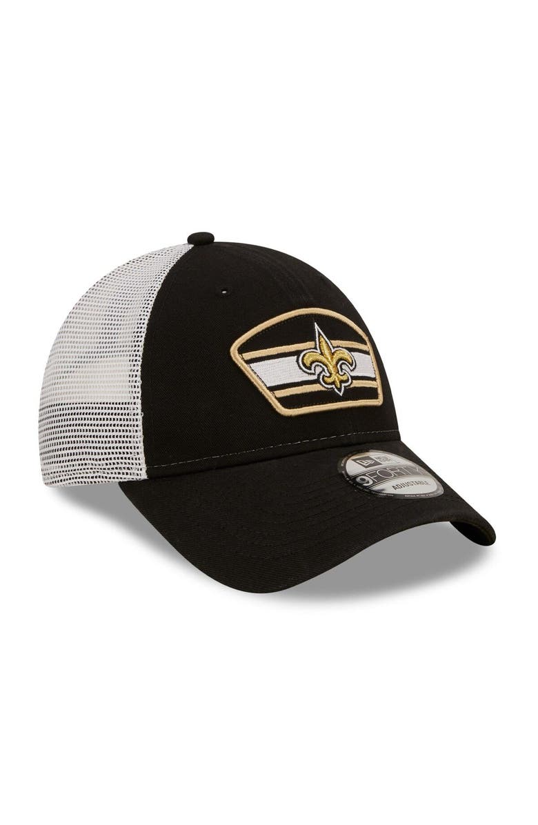 New Era Men's New Era Black/White New Orleans Saints Logo Patch Trucker 9FORTY Snapback Hat, Alternate, color, Black