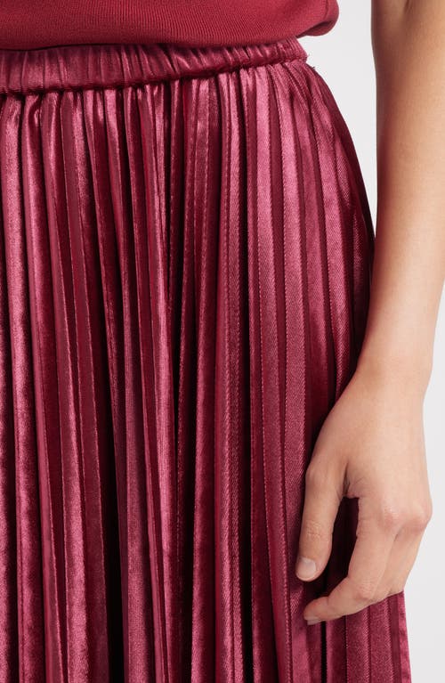Anne Klein Pull-on Pleated Velour Skirt In Red