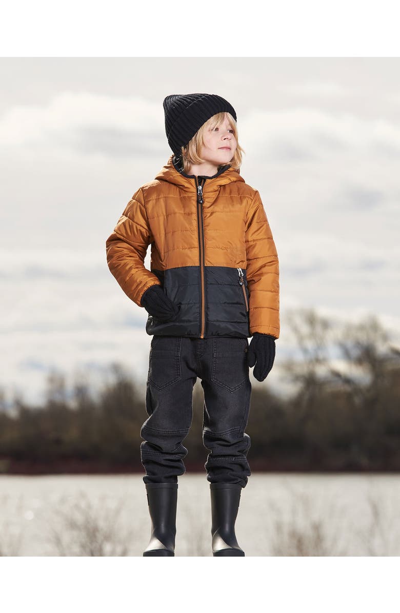 Deux par Deux Boy's Colorblock Quilted Mid-Season Jacket Brown And Black, Alternate, color,