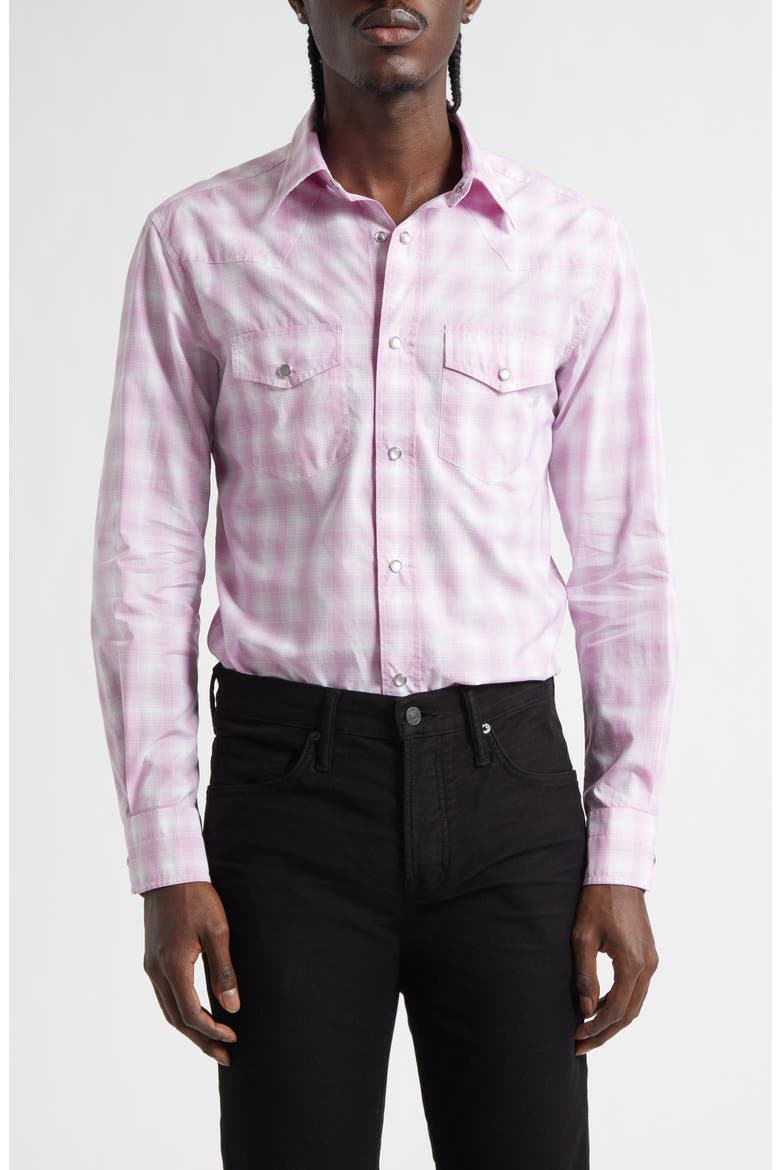 Slim Fit Check Western Shirt, Main, color, WHITE/ PINK
