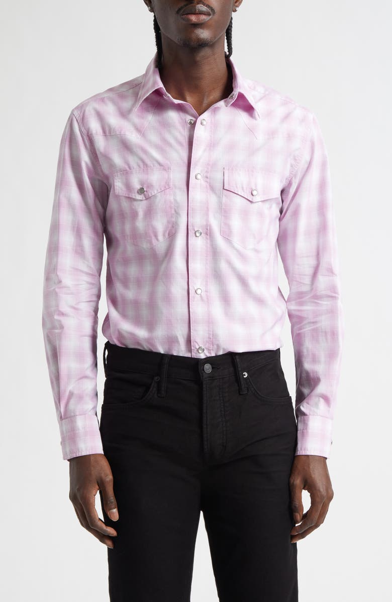 TOM FORD Slim Fit Check Western Shirt, Main, color, White/ Pink