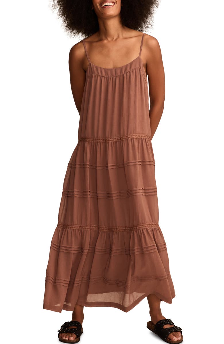 Lucky Brand Pintuck Tiered Maxi Dress, Main, color, 