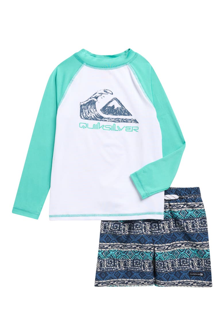 Kids' Long Sleeve Rashguard & Swim Trunks Set, Main, color, BLUE MULTI