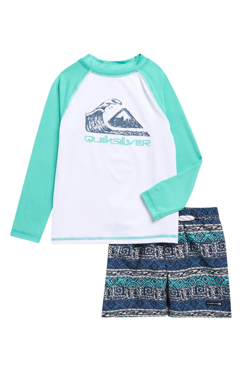 Quiksilver Kids' Long Sleeve Rashguard & Swim Trunks Set, Main, color, Blue Multi