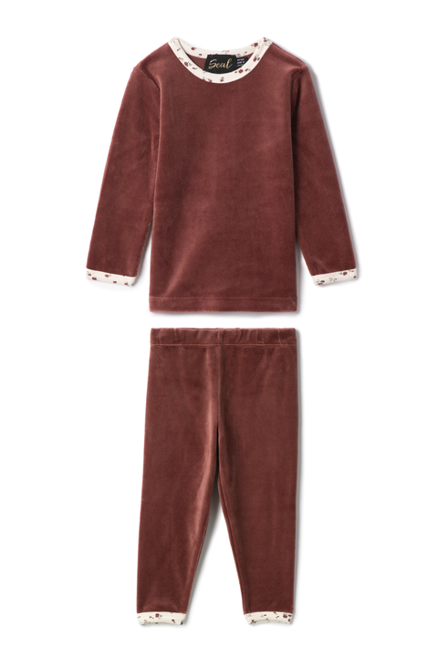 Girl Velour Floral Print Neckline Long Sleeve Top & Elastic Waist Pants Set (Baby)