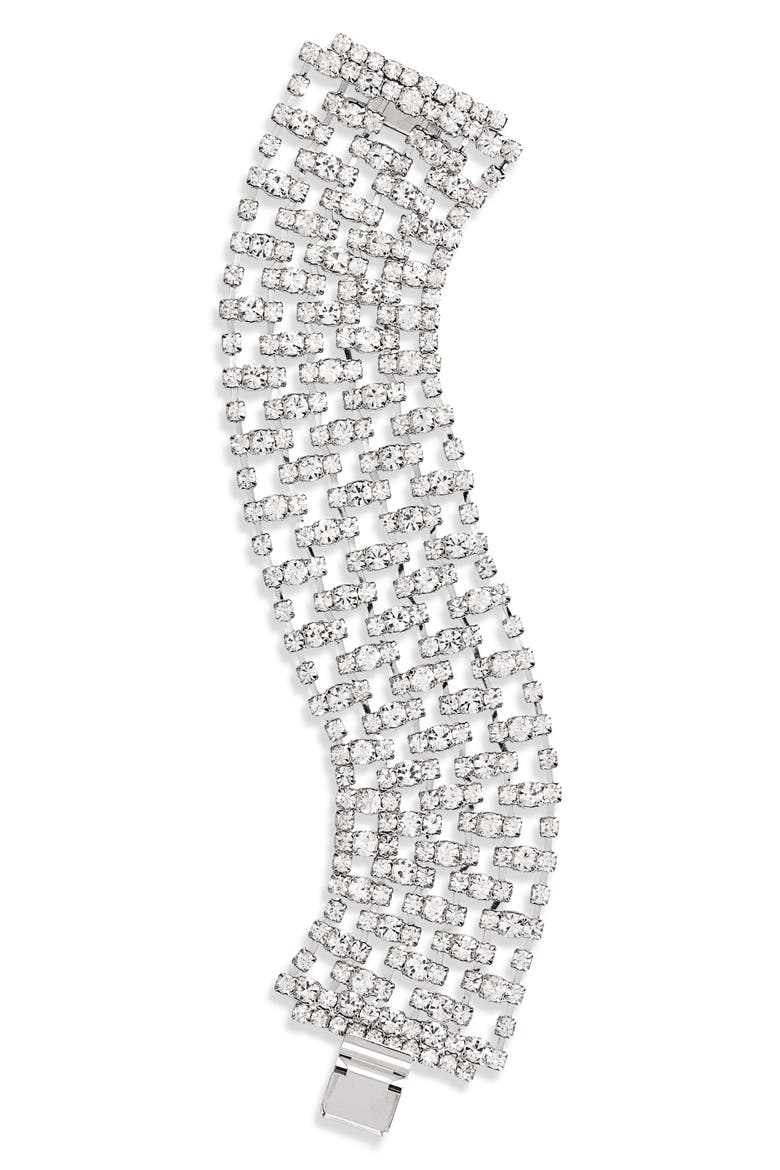 Fancy Crystal Five Row Bracelet, Main, color, CRYSTAL/ SILVER
