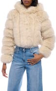 AZALEA WANG Jolene Crop Faux Fur Hooded Jacket